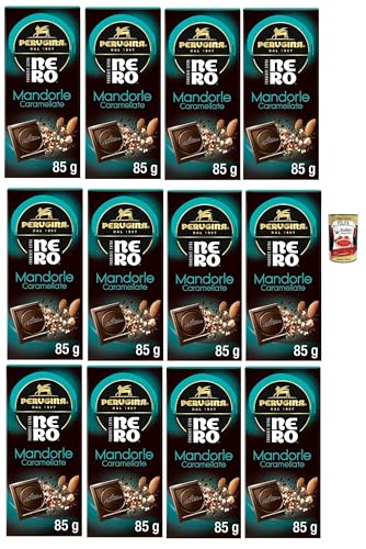 Perugina NERO Fondente gusto Extra e Mandorle Caramellate, Tavoletta di Cioccolato Fondente, Dunkle Schokoladen und Karamellisierte Mandeln, 12x 85g + Italian Gourmet polpa 400g von Italian Gourmet E.R.