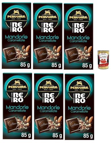 Perugina NERO Fondente gusto Extra e Mandorle Caramellate, Tavoletta di Cioccolato Fondente, Dunkle Schokoladen und Karamellisierte Mandeln, 6x 85g + Italian Gourmet polpa 400g von Italian Gourmet E.R.