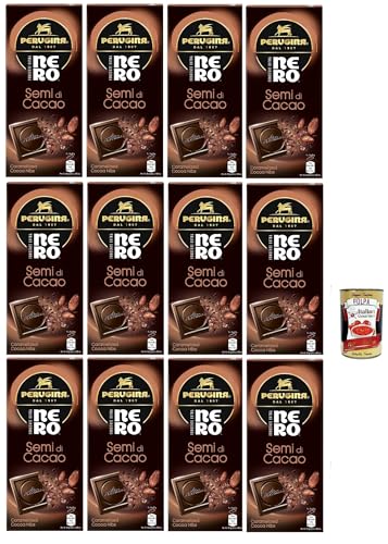 Perugina NERO Fondente gusto Extra e Semi di Cacao, Tavoletta di Cioccolato Fondente, Dunkle Schokoladen und Kakaosamen-Riegel, 12x 85g + Italian Gourmet polpa 400g von Italian Gourmet E.R.