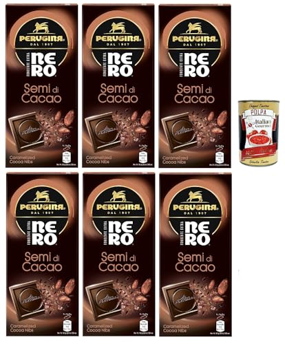 Perugina NERO Fondente gusto Extra e Semi di Cacao, Tavoletta di Cioccolato Fondente, Dunkle Schokoladen und Kakaosamen-Riegel, 6x 85g + Italian Gourmet polpa 400g von Italian Gourmet E.R.