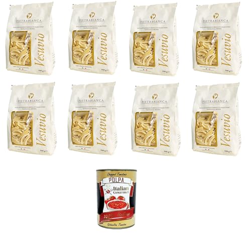 Pietrabianca, Pasta di Semola Artigianale trafilata al bronzo handgefertigte, aus Bronze gezogene Grießnudeln „Casarecce“ 8x500gr + Italian Gourmet polpa 400g von Italian Gourmet E.R.