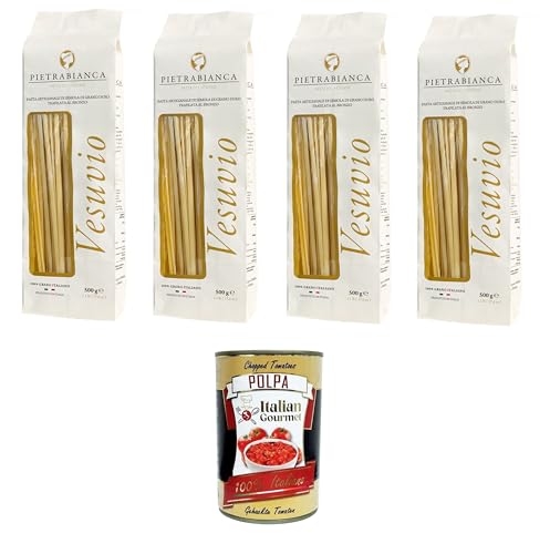 Pietrabianca, Pasta di Semola Artigianale trafilata al bronzo handgefertigte, aus Bronze gezogene Grießnudeln „Linguine“ 4x500gr + Italian Gourmet polpa 400g von Italian Gourmet E.R.