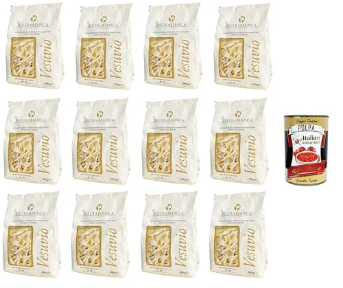 Pietrabianca, Pasta di Semola Artigianale trafilata al bronzo handgefertigte, aus Bronze gezogene Grießnudeln „Scialatielli“ 12x500gr + Italian Gourmet polpa 400g von Italian Gourmet E.R.