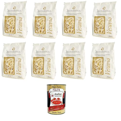 Pietrabianca, Pasta di Semola Artigianale trafilata al bronzo handgefertigte, aus Bronze gezogene Grießnudeln „Scialatielli“ 8x500gr + Italian Gourmet polpa 400g von Italian Gourmet E.R.