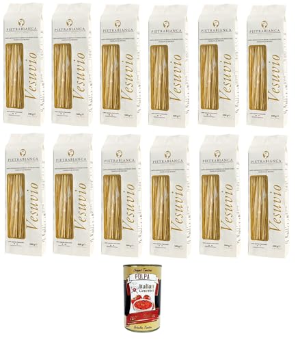 Pietrabianca, Pasta di Semola Artigianale trafilata al bronzo handgefertigte, aus Bronze gezogene Grießnudeln „Spaghetti“ 12x500gr + Italian Gourmet polpa 400g von Italian Gourmet E.R.