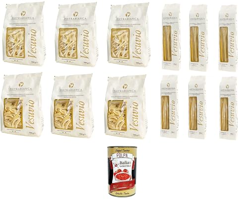 Pietrabianca, Testpaket Casarecce,Linguine,Scialatielli,Spaghetti handgefertigte, aus Bronze gezogene Grießnudeln 12x500gr + Italian Gourmet polpa 400g von Italian Gourmet E.R.