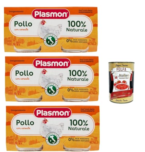 Plasmon Carne, Pollo e Cereale, 3x (2 x 80g), Mit italienischem Fleisch, 100% natürlich, ohne Stärken und Räume hinzugefügt + Italian Gourmet polpa 400g von Italian Gourmet E.R.