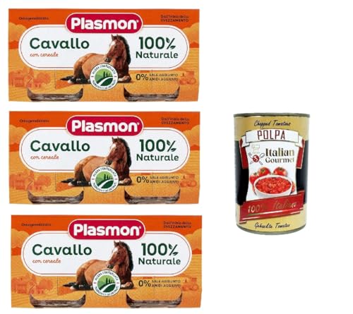 Plasmon Carne Cavallo e cereale 3x (2x80g) Mit italienischem Fleisch, 100% natürlich, ohne Stärken und Räume hinzugefügt + Italian Gourmet polpa 400g von Italian Gourmet E.R.