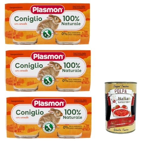 Plasmon Carne Coniglio e cereale 3x (2x80g) Mit italienischem Fleisch, 100% natürlich, ohne Stärken und Räume hinzugefügt + Italian Gourmet polpa 400g von Italian Gourmet E.R.