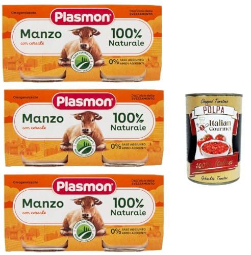 Plasmon Carne Manzo e cereale 3x (2x80g) Mit italienischem Fleisch, 100% natürlich, ohne Stärken und Räume hinzugefügt + Italian Gourmet polpa 400g von Italian Gourmet E.R.