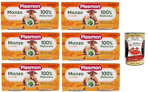 Plasmon Carne Manzo e cereale 6x (2x80g) Mit italienischem Fleisch, 100% natürlich, ohne Stärken und Räume hinzugefügt + Italian Gourmet polpa 400g von Italian Gourmet E.R.