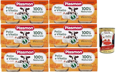 Plasmon Carne Pollo Vitello e cereale 6x (2x80g) Mit italienischem Fleisch, 100% natürlich, ohne Stärken und Räume hinzugefügt + Italian Gourmet polpa 400g von Italian Gourmet E.R.