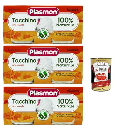 Plasmon Carne Tacchino e cereale 3x (2x80g) Mit italienischem Fleisch, 100% natürlich, ohne Stärken und Räume hinzugefügt + Italian Gourmet polpa 400g von Italian Gourmet E.R.