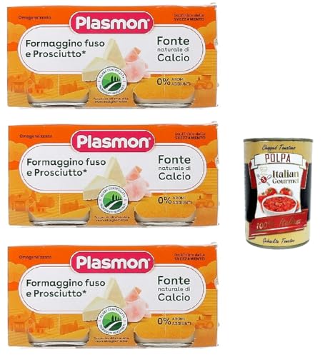 Plasmon Formaggino fuso e prosciutto 3x (2x80g) Mit italienischem Milch, 100% natürlich, ohne Räume hinzugefügt + Italian Gourmet polpa 400g von Italian Gourmet E.R.