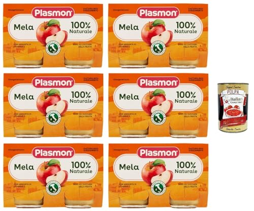 Plasmon Frutta Mela 6x (2x104g) Nur mit italienischen Äpfeln, 100% natürlich, mit Zugabe von Vitamin C + Italian Gourmet polpa 400g von Italian Gourmet E.R.