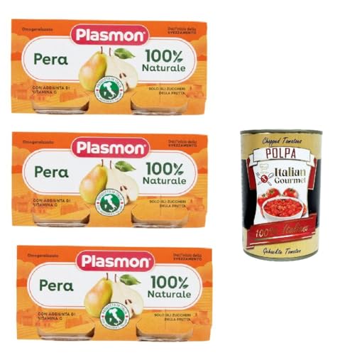 Plasmon Frutta Pera 3x (2x104g) Nur mit italienischen Birne, 100% natürlich, mit Zugabe von Vitamin C + Italian Gourmet polpa 400g von Italian Gourmet E.R.