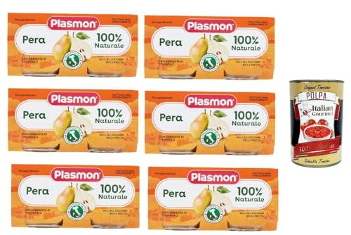Plasmon Frutta Pera 6x (2x104g) Nur mit italienischen Birne, 100% natürlich, mit Zugabe von Vitamin C + Italian Gourmet polpa 400g von Italian Gourmet E.R.