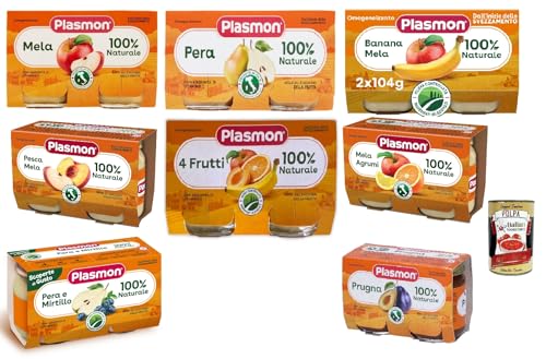 Plasmon Frutta Testpaket 8x (2x104g) Nur mit italienischen Frucht, 100% natürlich, mit Zugabe von Vitamin C + Italian Gourmet polpa 400g von Italian Gourmet E.R.