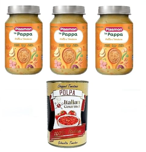 Plasmon La Pappa Pollo e Verdure Hühnchen- und Gemüse-Pappa 3x200gr + Italian Gourmet Polpa di Pomodoro 400g von Italian Gourmet E.R.