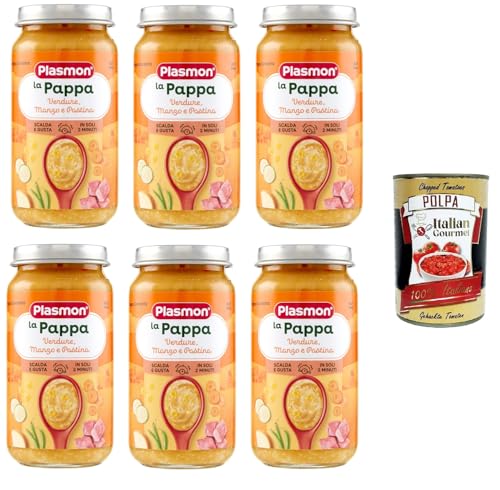 Plasmon La Pappa Verdure, Manzo e Pastina Gemüse, Rindfleisch und Nudeln 6x200 g+ Italian Gourmet Polpa di Pomodoro 400g von Italian Gourmet E.R.