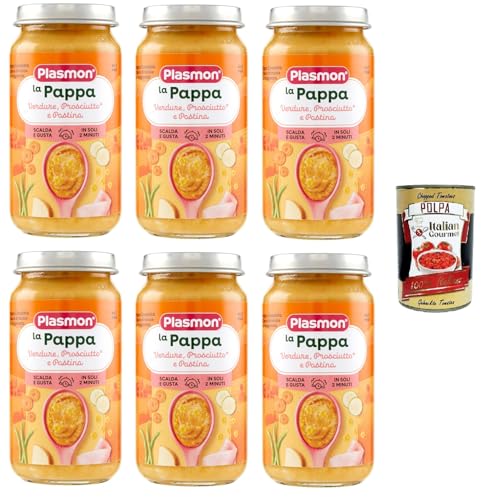 Plasmon La Pappa Verdure, Prosciutto e Pastina la Pappa Gemüse, Schinken und Pastina 6x200 g+ Italian Gourmet Polpa di Pomodoro 400g von Italian Gourmet E.R.