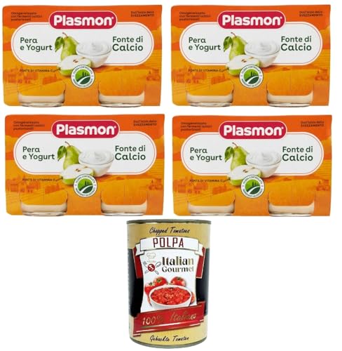 Plasmon Omogeneizzato Pera e Yogurt Fonte di Calcio e vitamina C Babynahrung mit Birne und Joghurt. Quelle von Kalzium und Vitamin C 4x240gr + Italian Gourmet polpa 400g von Italian Gourmet E.R.