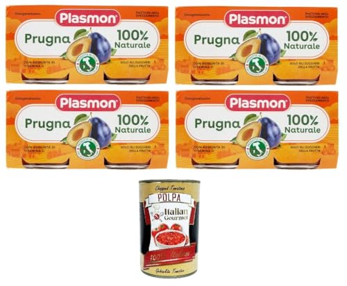 Plasmon Omogeneizzato Prugna 100% Frutta con vitamina C Babynahrung Pflaume 100% Frucht mit Vitamin C 4x160 g + Italian Gourmet polpa 400g von Italian Gourmet E.R.