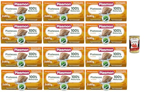 Plasmon Pesce Platessa con Patate, 12x (2x 80g) , Mit ausgewählten Zutaten, 100% natürlich, Ohne Stärken und Salz hinzugefügt + Italian Gourmet polpa 400g von Italian Gourmet E.R.