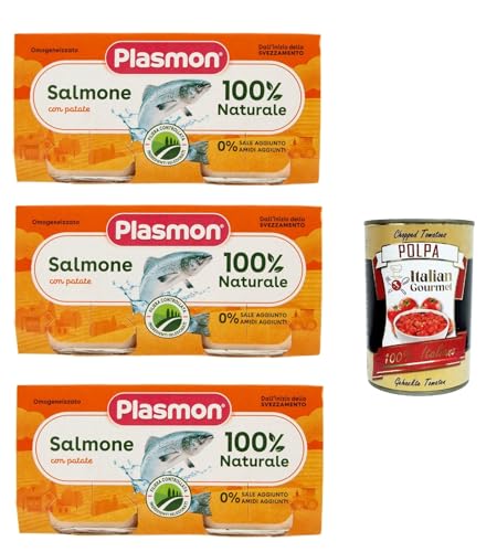 Plasmon Pesce Salmone con Patate, 3x (2x 80g) , Mit ausgewählten Zutaten, 100% natürlich, Ohne Stärken und Salz hinzugefügt + Italian Gourmet polpa 400g von Italian Gourmet E.R.