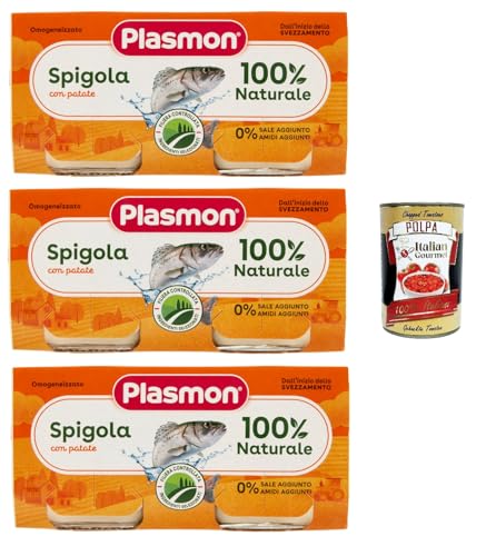 Plasmon Pesce Spigola con Patate, 3x (2x 80g) , Mit ausgewählten Zutaten, 100% natürlich, Ohne Stärken und Salz hinzugefügt + Italian Gourmet polpa 400g von Italian Gourmet E.R.