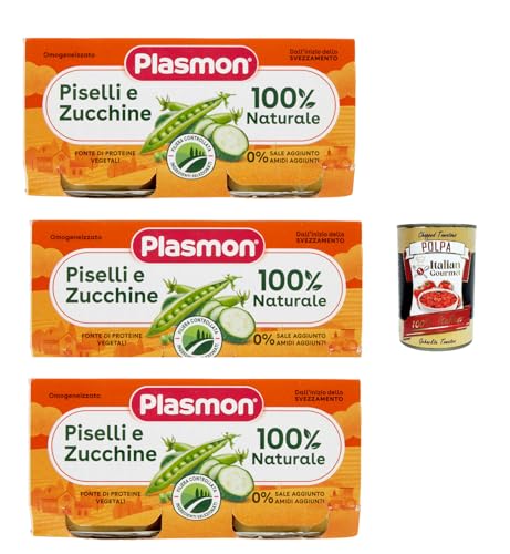 Plasmon Piselli e Zucchine, 3x (2x 80g) , Mit ausgewählten Zutaten, 100% natürlich, Ohne Stärken und Salz hinzugefügt + Italian Gourmet polpa 400g von Italian Gourmet E.R.