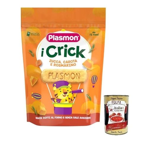 Plasmon i Crick,Snacks mit Kürbis-, Karotten- und Rosmarin Geschmack Beutel mit 100g + Italian Gourmet Polpa di Pomodoro 400g Dose von Italian Gourmet E.R.