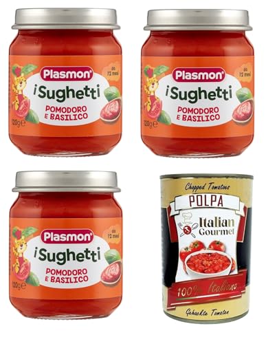 Plasmon i Sughetti Pomodoro e Basilico i Tomaten- und Basilikumsaucen 3x120 g+ Italian Gourmet Polpa di Pomodoro 400g von Italian Gourmet E.R.