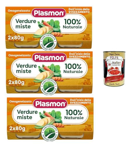 Plasmon verdure miste, 3x (2x 80g) , Mit ausgewählten Zutaten, 100% natürlich, Ohne Stärken und Salz hinzugefügt + Italian Gourmet polpa 400g von Italian Gourmet E.R.