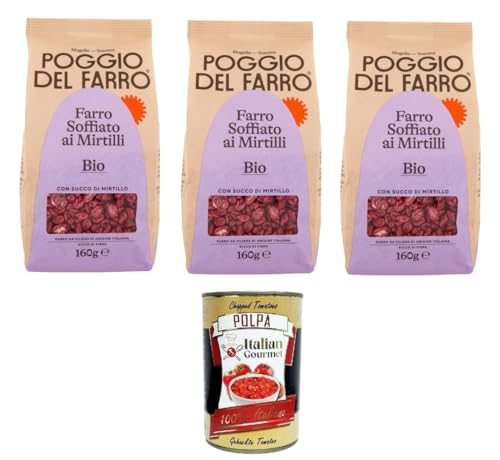 Poggio del Farro-Farro Soffiato ai Mirtilli Gepuffter Dinkel mit Blaubeeren 3x160gr + Italian Gourmet polpa 400g von Italian Gourmet E.R.