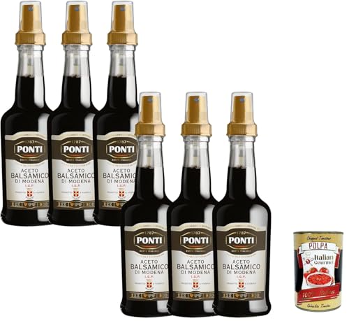 Ponti, Balsamico-Essig Modena I.G.P. Spray, intensiver Duft, ideal für gekochtes und rohes rotes Fleisch, frischen und reifen Käse, 100% italienisch, 6x 250 ml + Italian Gourmet polpa 400g von Italian Gourmet E.R.