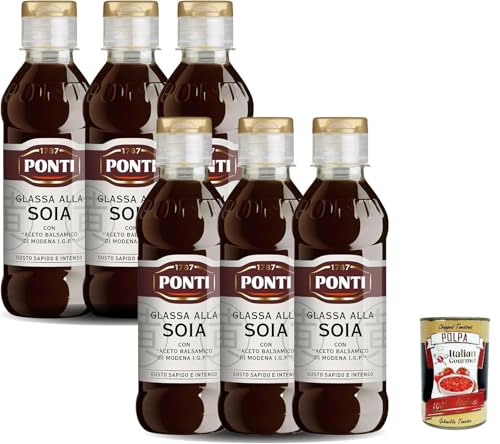 Ponti, Soja -Glasur mit Balsamico -Essig von Modena I.G.P., ideal für alle Rezepte, herzhafter und intensiver Geschmack, 6x 240 g + Italian Gourmet polpa 400g von Italian Gourmet E.R.