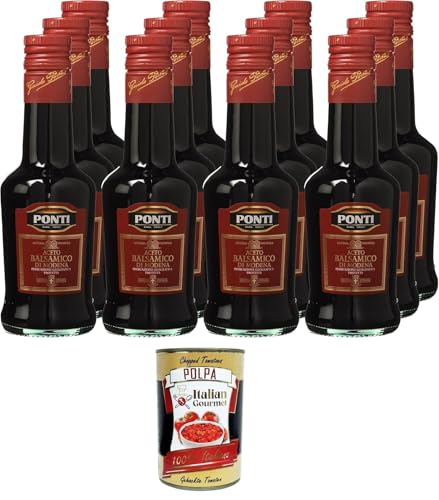 Ponti Aceto Balsamico Modena Etichetta Rossa, Balsamico-Essig aus Modena Rotes Etikett, 12x250ml + Italian Gourmet polpa 400g von Italian Gourmet E.R.