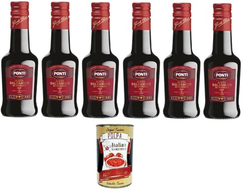 Ponti Aceto Balsamico Modena Etichetta Rossa, Balsamico-Essig aus Modena Rotes Etikett, 6x250ml + Italian Gourmet polpa 400g von Italian Gourmet E.R.