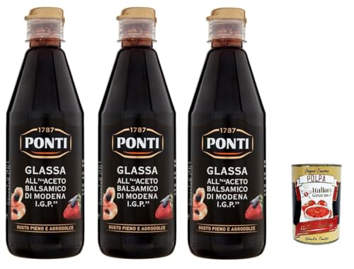 Ponti Glassa all'Aceto Balsamico di Modena,Glasur mit Balsamico-Essig aus Modena I.G.P., 3x 500g + Italian Gourmet polpa 400g von Italian Gourmet E.R.