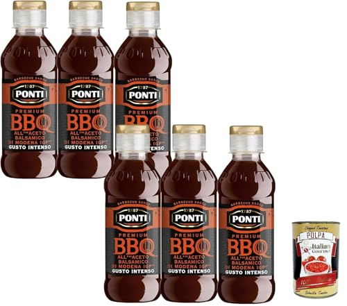 Ponti Premium Salsa Barbecue BBQ all' Aceto Balsamico di Modena I.G.P. Barbecue-Sauce mit Balsamico-Essig aus Modena 6x 250g + Italian Gourmet polpa 400g von Italian Gourmet E.R.