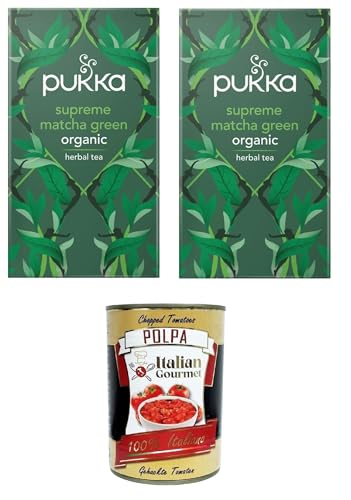 Pukka, Supreme Matcha Green, Energetic Organic Green Tea, Grüner Tee und Matcha 2x Packungen mit 20 Filtern+ Italian Gourmet polpa 400g von Italian Gourmet E.R.