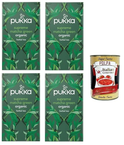 Pukka, Supreme Matcha Green, Energetic Organic Green Tea, Grüner Tee und Matcha 4x Packungen mit 20 Filtern+ Italian Gourmet polpa 400g von Italian Gourmet E.R.