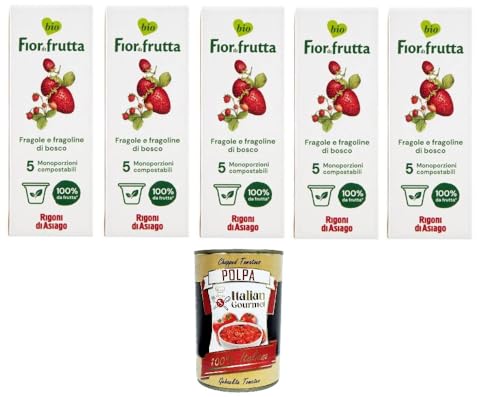 Rigoni di Asiago Fior di Frutta Confettura di Fragoline 5 monodosi Fior di Frutta Erdbeermarmelade 5 Einzeldosen 5x100gr +Italian Gourmet Polpa di Pomodoro 400gr von Italian Gourmet E.R.