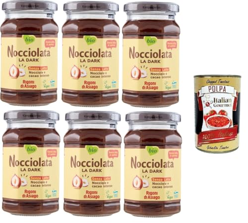 Rigoni di Asiago Nocciolata, La Dark, Milchfrei, 6x 250gr, Haselnusscreme ohne Palmöl, Nuss Nougat Creme ohne Palmöl, Leckerer Brotaufstrich, Vegan + Italian Gourmet polpa 400g von Italian Gourmet E.R.