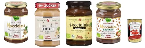 Rigoni di Asiago - Testpaket Nocciolata, Milchfrei Bianca & Crunchy 3x 270g + 1x 250g | Nuss Nougat Creme | Haselnusscreme Nuss Nougat Creme | Brotaufstrich + Italian Gourmet Polpa 400gr von Italian Gourmet E.R.