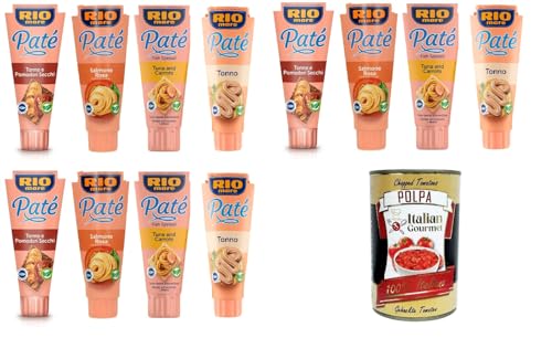 Rio Mare- Testpaket Patè Thunfischpastete, Thunfisch und getrocknete Tomaten, Lachs, Thunfisch und Karotten 12x100gr + Italian Gourmet polpa 400g von Italian Gourmet E.R.