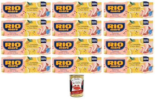 Rio Mare Tonno all’Olio di Oliva con Limone e Pepe Nero Thunfisch in Olivenöl mit Zitrone und schwarzem Pfeffer 12x195gr Packung mit 3 65g-Dosen+ Italian Gourmet polpa 400g von Italian Gourmet E.R.