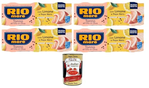 Rio Mare Tonno all’Olio di Oliva con Limone e Pepe Nero Thunfisch in Olivenöl mit Zitrone und schwarzem Pfeffer 4x195gr Packung mit 3 65g-Dosen+ Italian Gourmet polpa 400g von Italian Gourmet E.R.