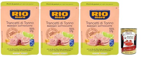 Rio Mare Trancetto Di Tonno Lime E Zenzero, Thunfischstücke mit nativem Olivenöl extra, Ingwer und Limettensaft 3x 70g + Italian Gourmet polpa 400g von Italian Gourmet E.R.